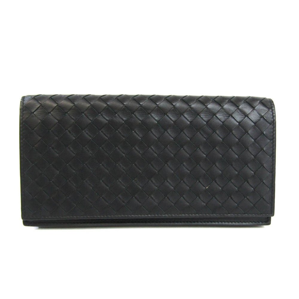 Bottega Veneta Intrecciato Leather Bifold Long Wallet Black Preowned Excellent